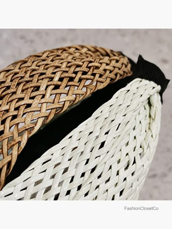 2 Pack Rattan Headbands with Bowknot, Comfy Brown White Head Bands, Boho Padded main image 7